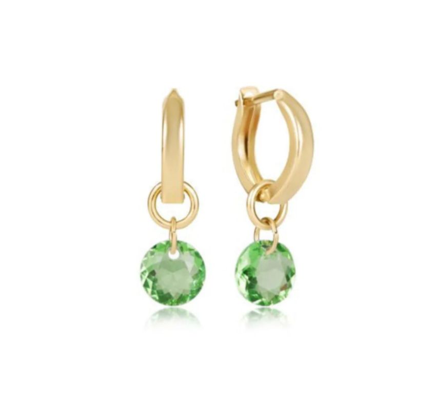 Huggie Gold 0.5" Hoop  Reflection Peridot