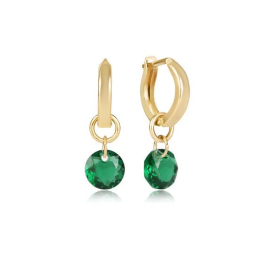 Huggie Gold 0.5" Hoop  Reflection Emerald