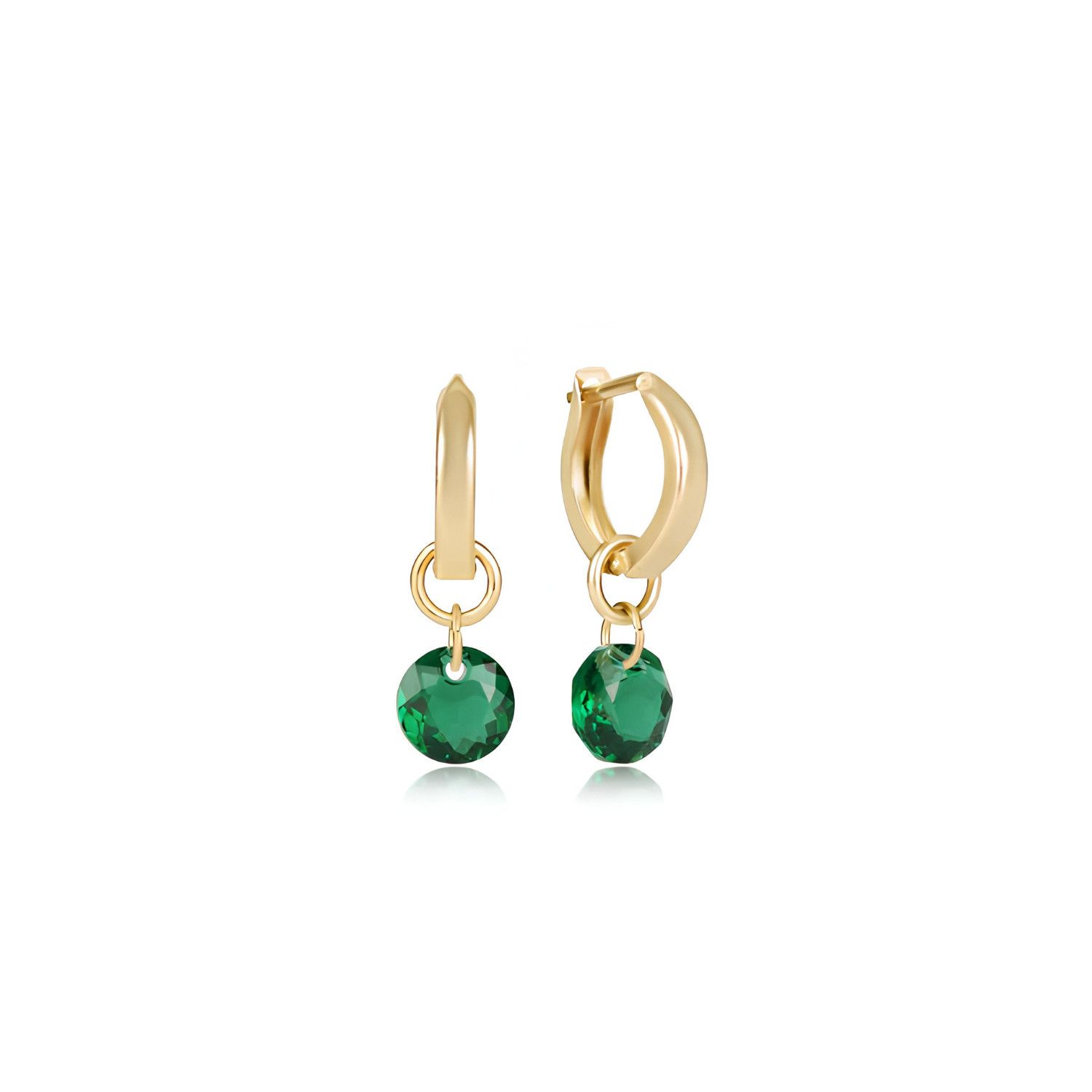 Huggie Gold 0.5" Hoop  Reflection Emerald
