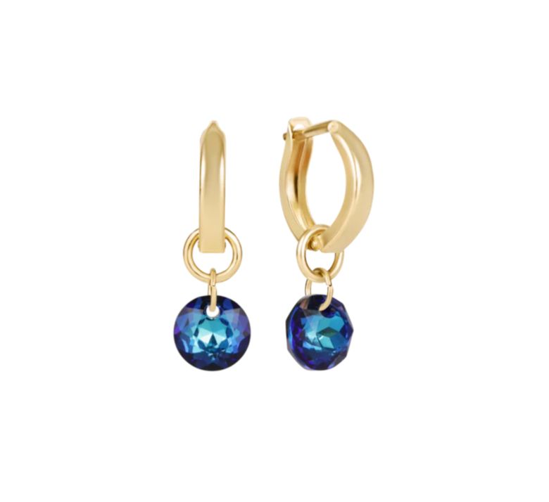Huggie Gold 0.5" Hoop  Reflection Blue Zircon