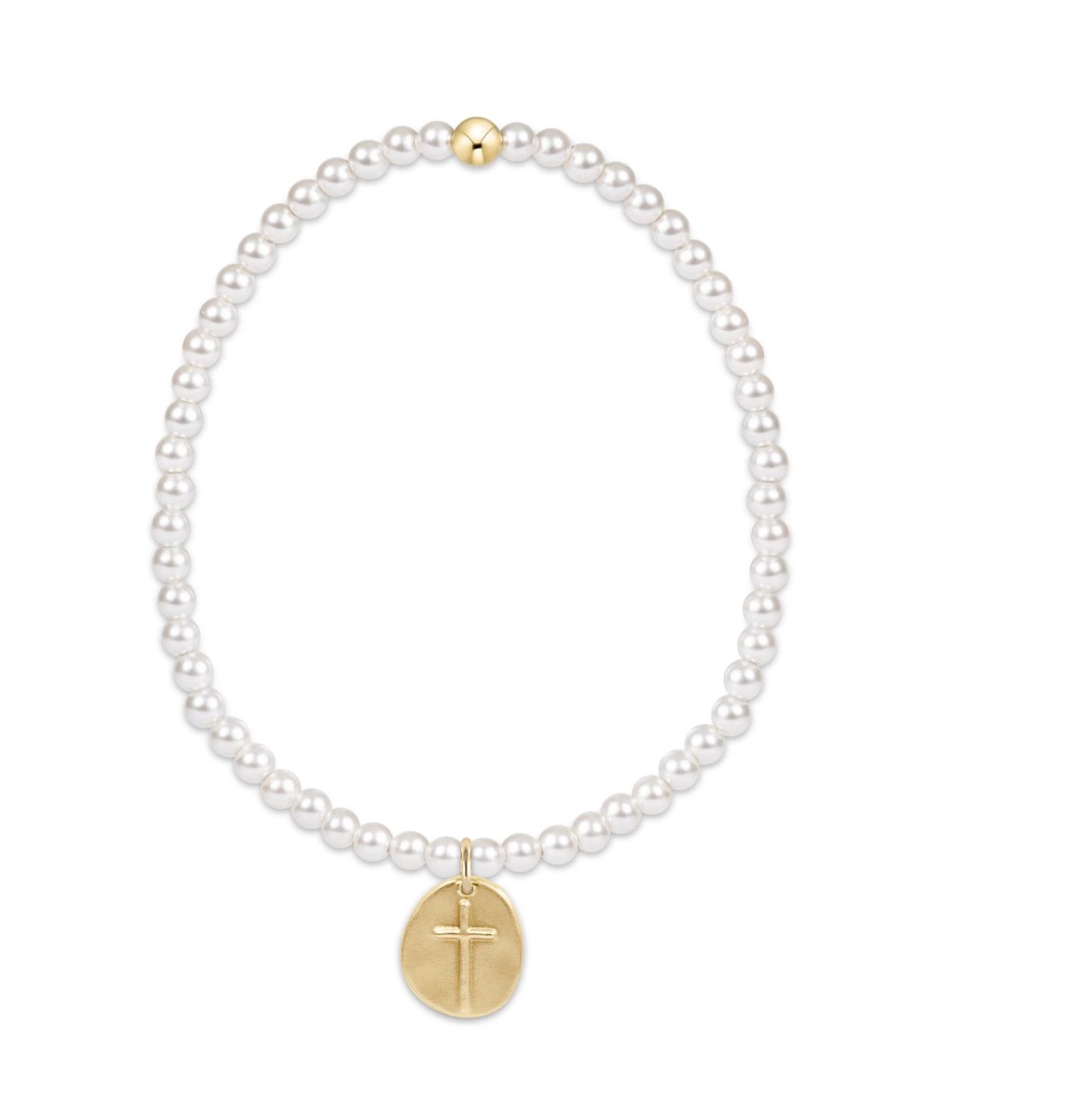 Extends Classic Pearl 3mm Bracelet - Inspire Small Gold Disc Cross