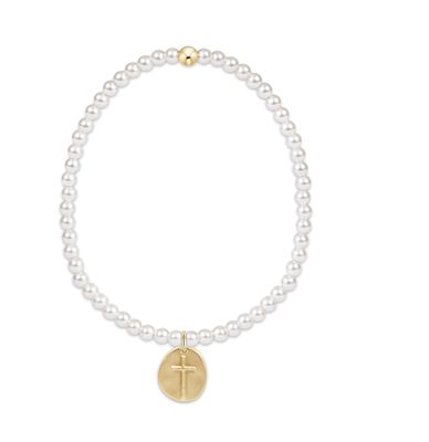 Extends Classic Pearl 3mm Bracelet - Inspire Small Gold Disc Cross