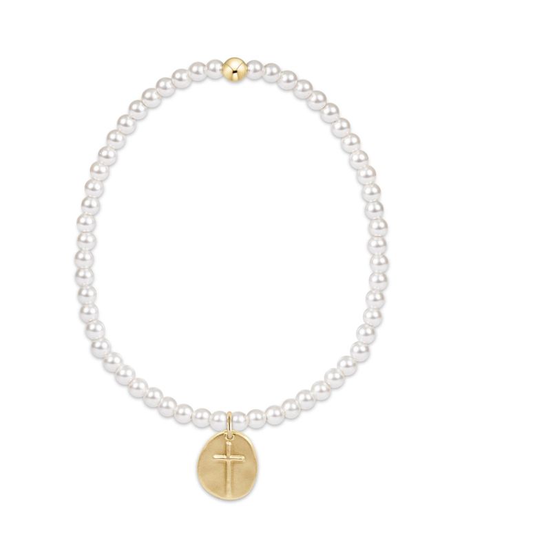 Extends Classic Pearl 3mm Bracelet - Inspire Small Gold Disc Cross