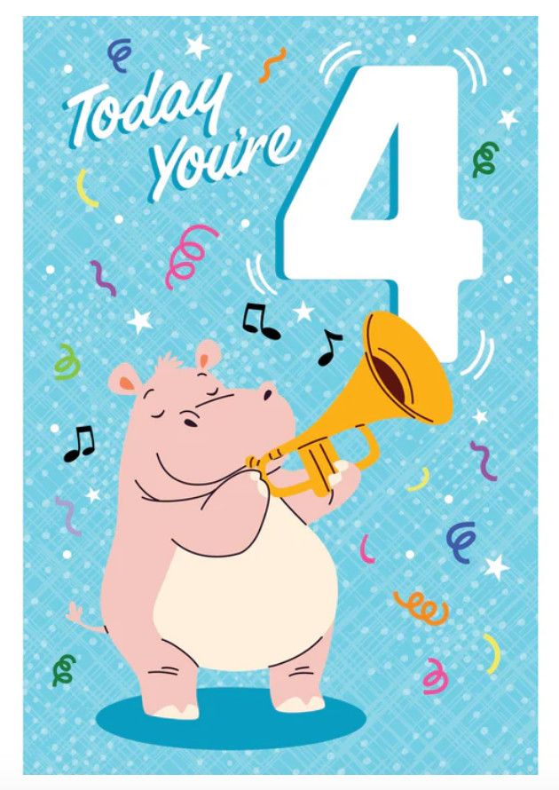 4th Hippo Birthday Card