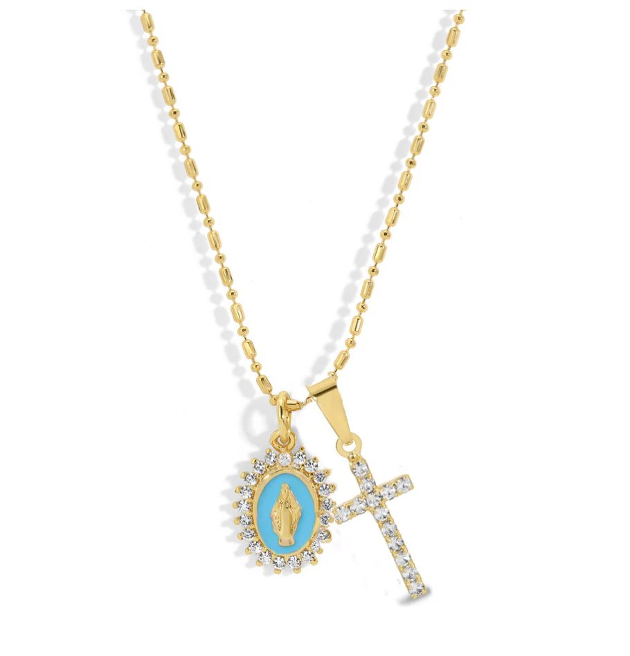Aqua Virgin Maria Multi-Charm Necklace