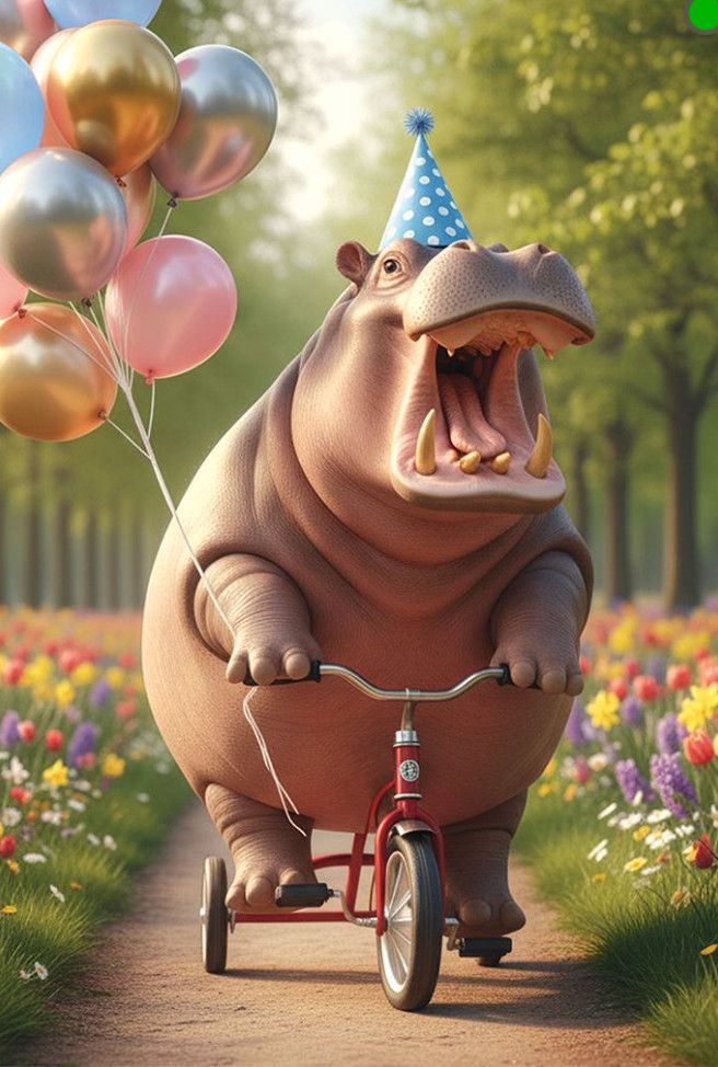 Hippo On Trike Birthday Card
