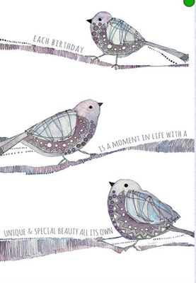 Aubergine Birds Birthday Card