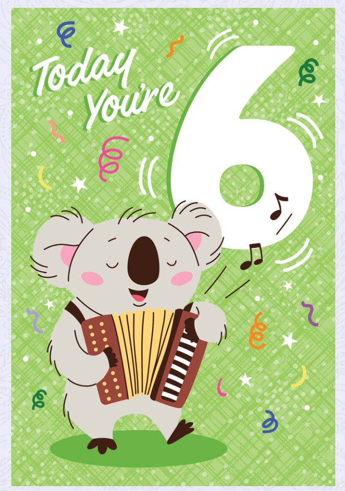 Koala 6th Birthday Card
