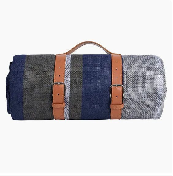 Fleece Blanket with Leather Tote Strap
