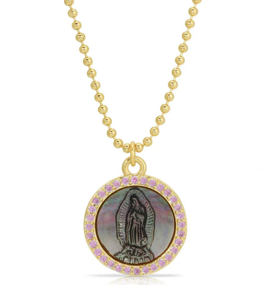 Black Pearl Mother Mary Necklace