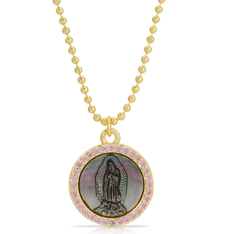 Black Pearl Mother Mary Necklace