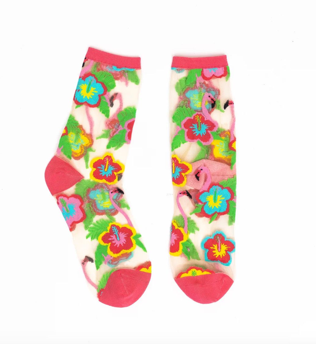 Flamingo Floral Sheer Crew Sock