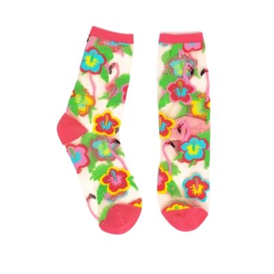 Flamingo Floral Sheer Crew Sock