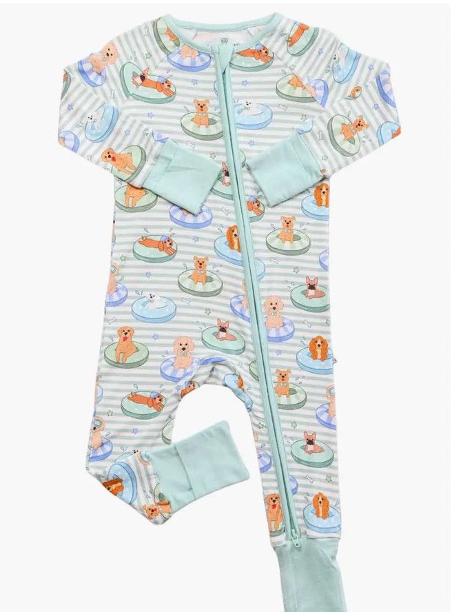 Convertible Zip Romper | Poolside Pups Blue, Size: 3-6m