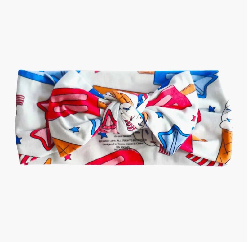 Knit Large Bow Headwrap | Red, White &amp; Cool