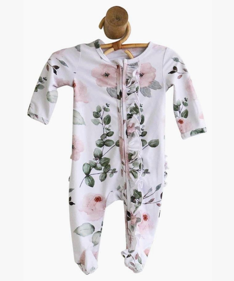 Millie's Dusty Rose Floral Ruffle Zipper Footie, Size: 0-3m