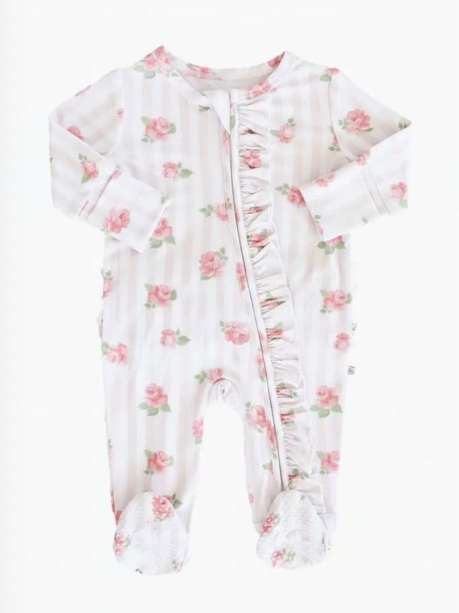 Rosy &amp; Cozy Ruffle Zipper Footie, Size: Newborn