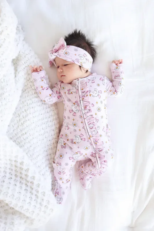 Silly Goose Ruffle Zipper Footie | Pink