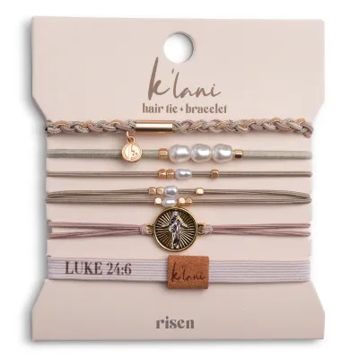 Risen Warm Neutrals w Gold Christus Hair Tie