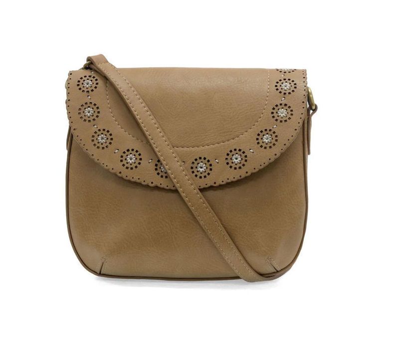 Camel Lazer Cut Daisy Flap Crossbody