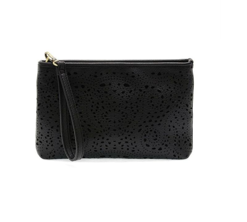 Black Lazer Cut Eyelet Quinn Convertible Crossbody Clutch