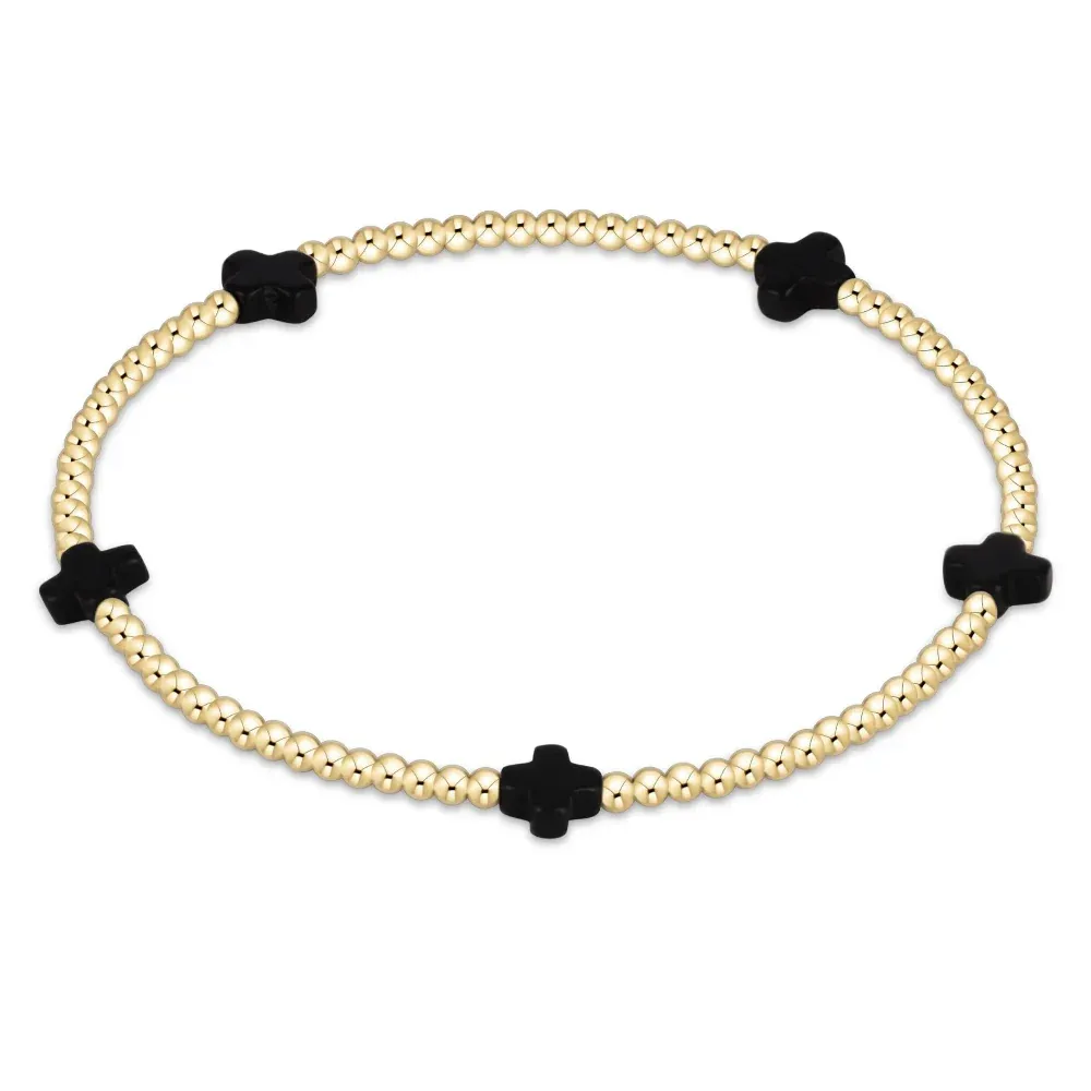 Signature Cross Small 2mm Gold Bracelet - Onyx