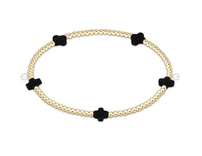 Signature Cross Small 2mm Gold Bracelet Onyx