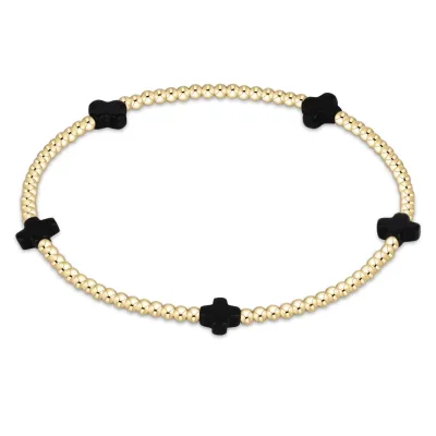 Signature Cross Small 2mm Gold Bracelet Onyx