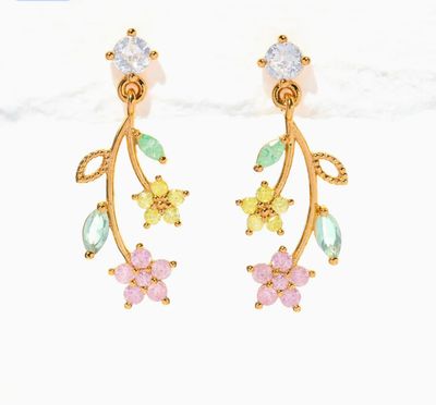 Flower Stem Dangle Earrings