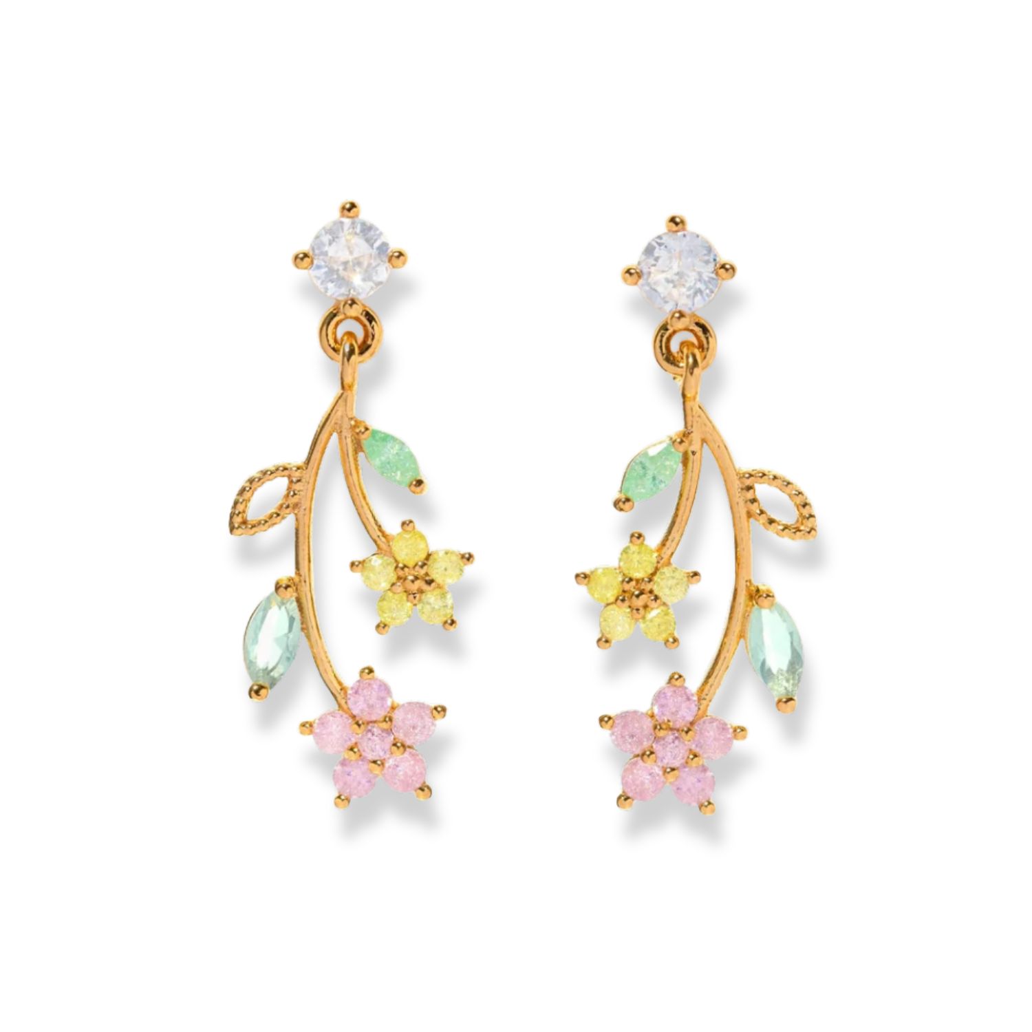 Flower Stem Dangle Earrings