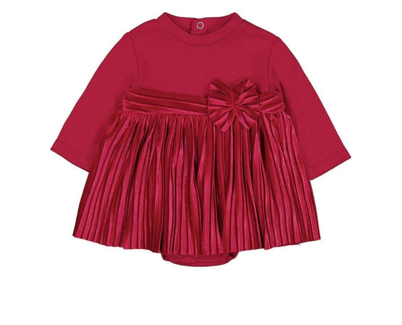 Red Matched Pleated Dress