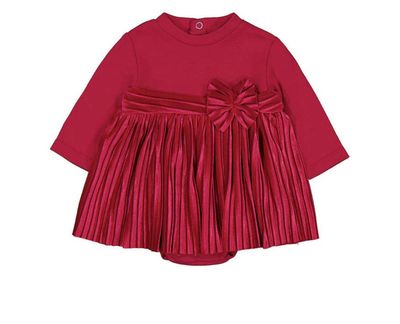 Red Matched Pleated Dress