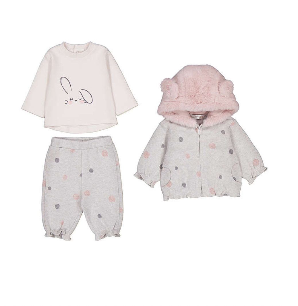 Marmol Vig Pink Poka Dot Bunny 3 Piece Tracksuit Set, Size: 4-6