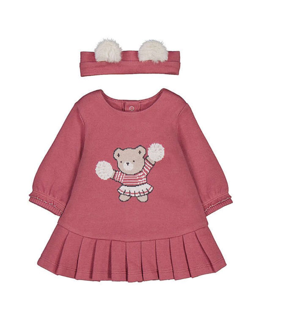 Plum Cheerleader Bear Jacquard Dress, Size: 4-6