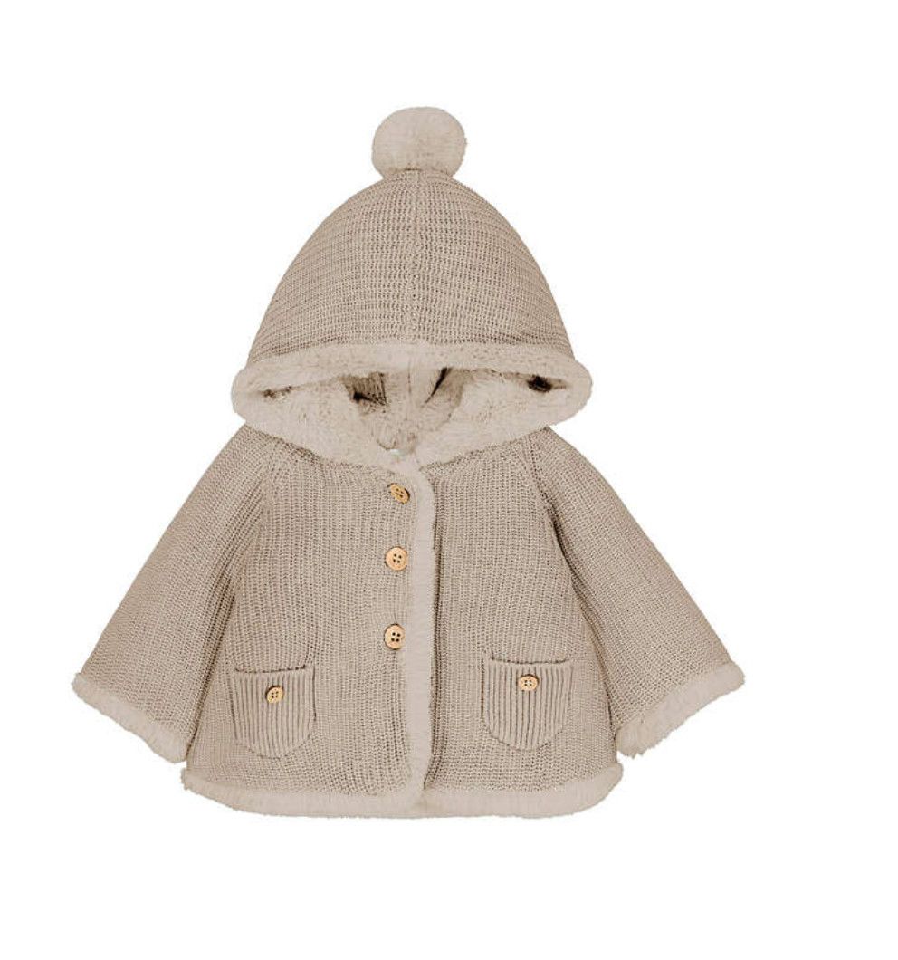 Avena Oat Vig Pompom Knit Cardigan, Size: 2-4