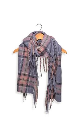 Lavender Plaid Long Side Fringe Scarf
