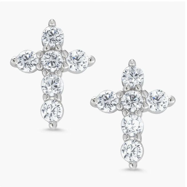 Cz Cross Stud Earrings in Sterling Silver