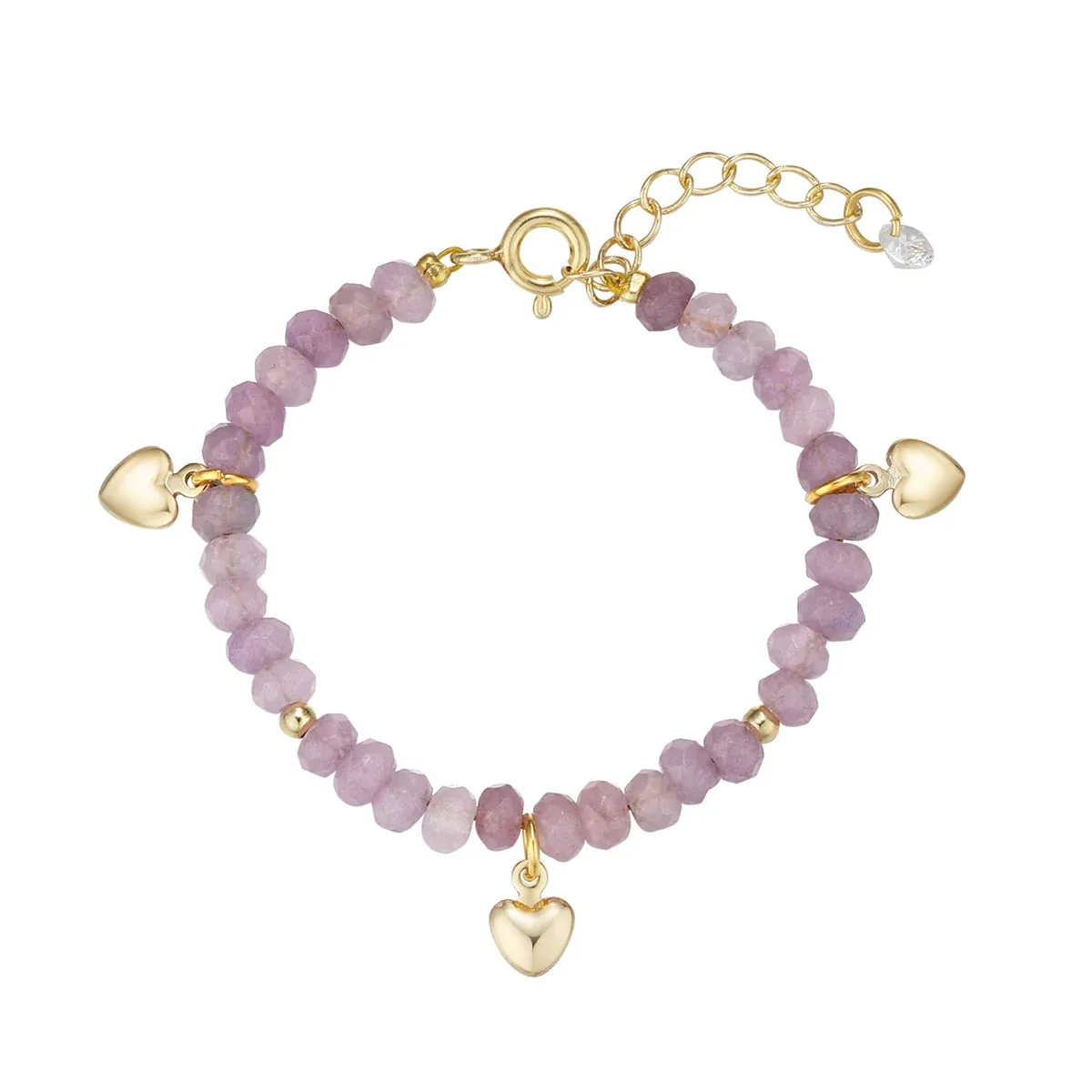Amethyst Bead Bracelet with Heart Charms - Baby