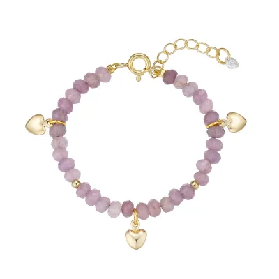 Amethyst Bead Bracelet with Heart Charms - Baby