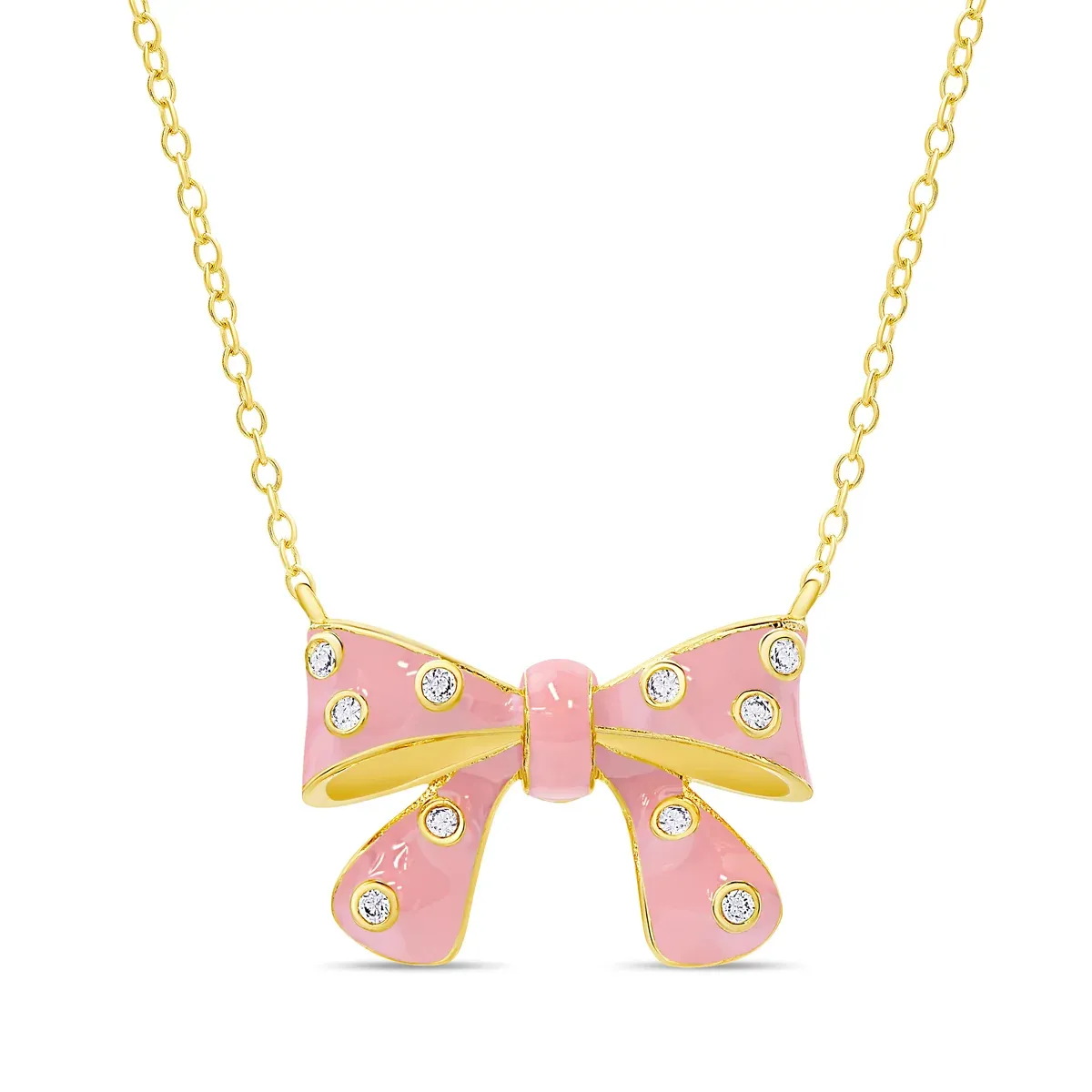 Pink Bow Necklace with CZ