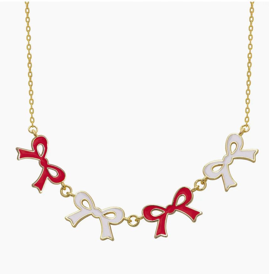 Red &amp; White Flat Bow Link Necklace