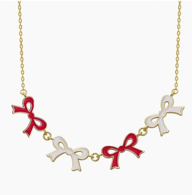 Red &amp; White Flat Bow Link Necklace