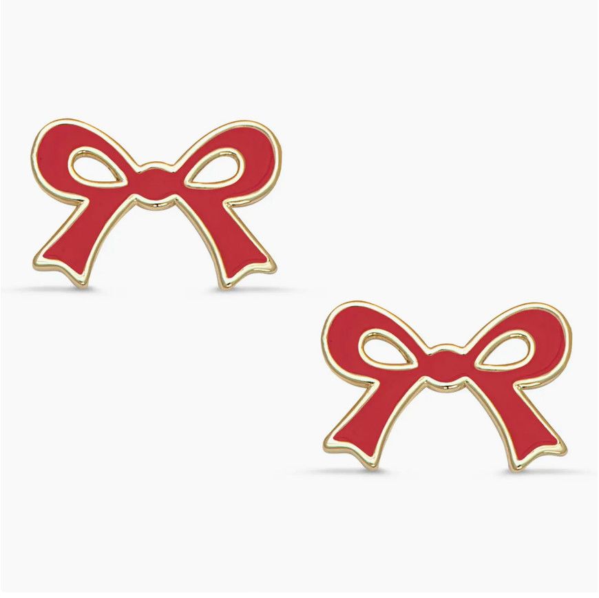 Red Flat Bow Stud Earrings