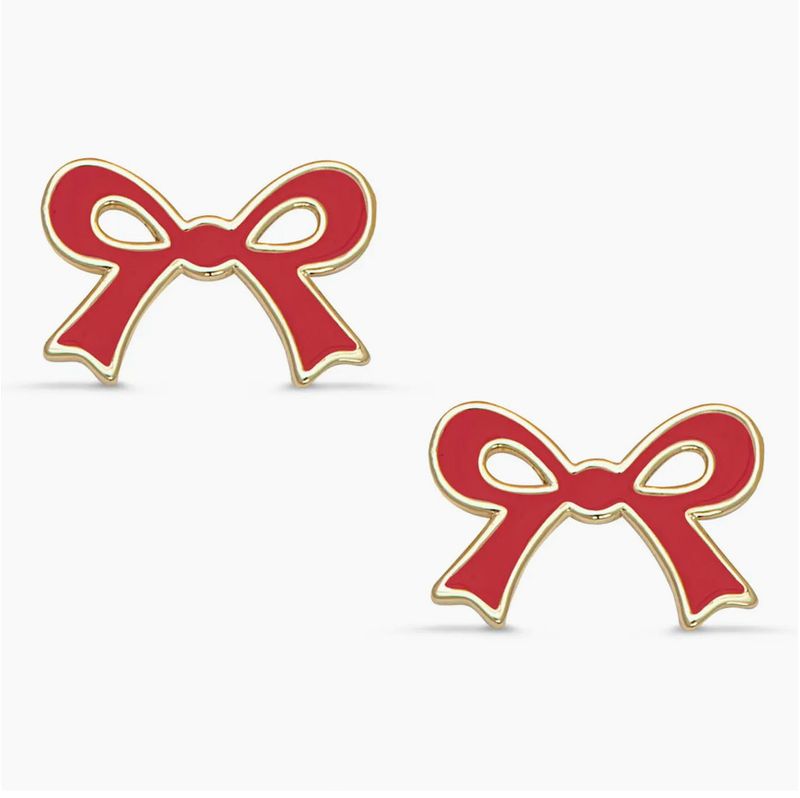 Red Flat Bow Stud Earrings