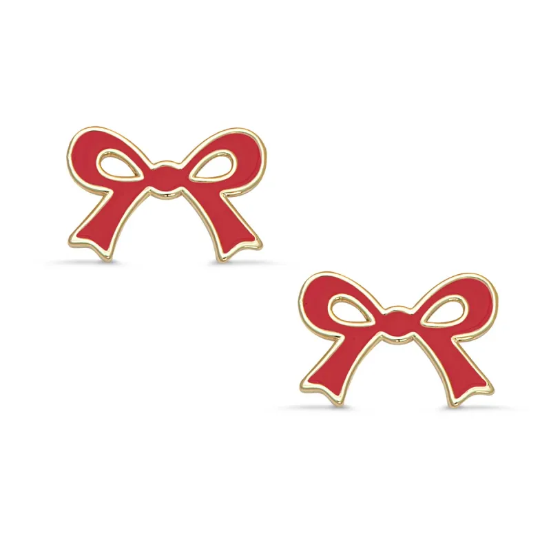 Red Flat Bow Stud Earrings