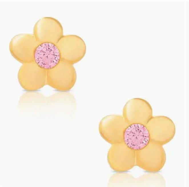 Yellow Flower Pink Cz Stud Earrings in 18K Gold