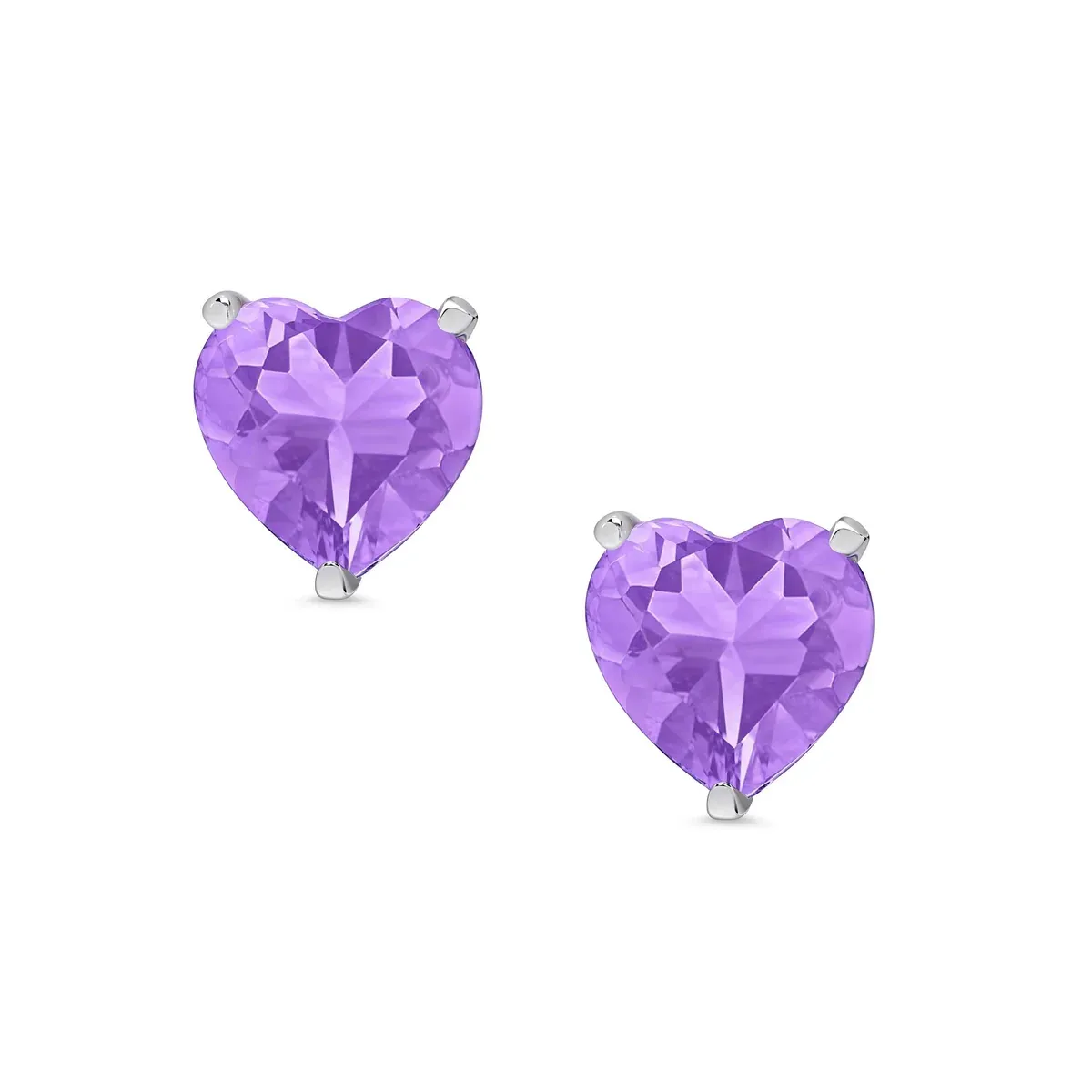 Purple Heart CZ Stud Earrings in Sterling Silver