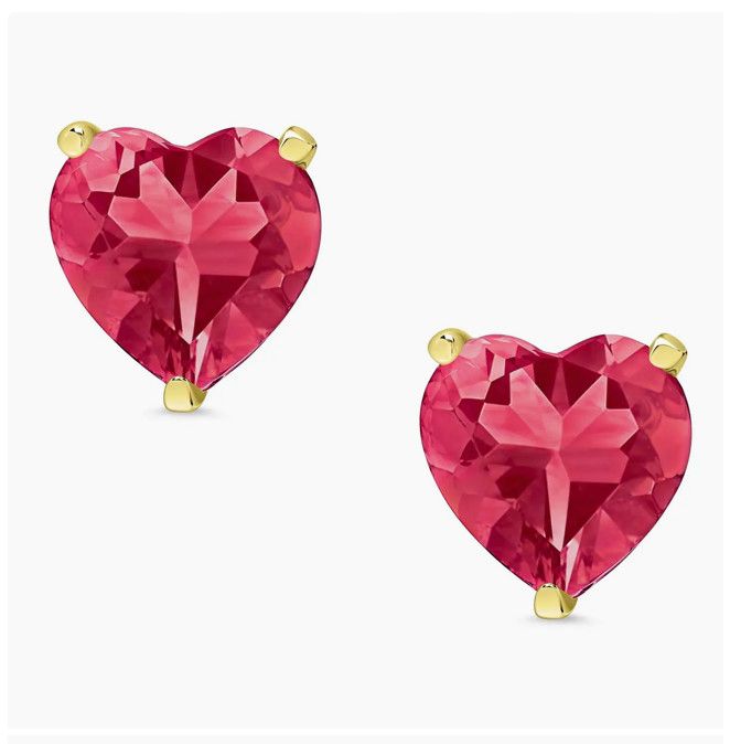 Ruby Heart Cz Stud Earrings in Sterling Silver