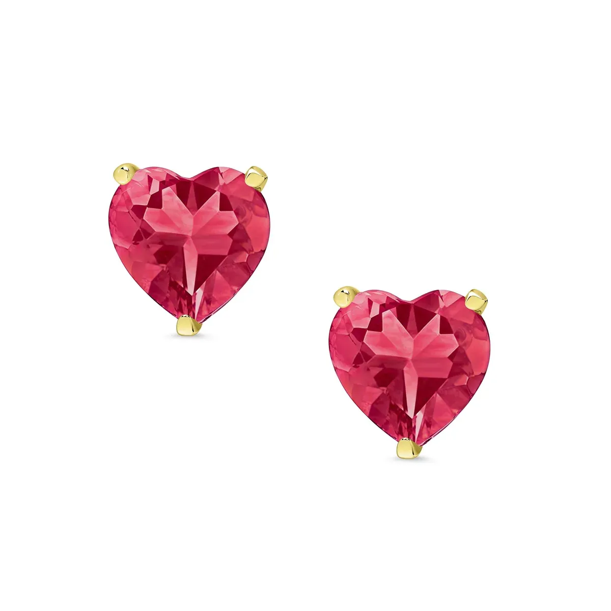 Ruby Heart CZ Stud Earrings in Sterling Silver