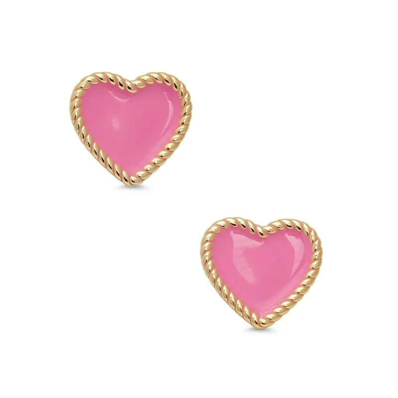 Pink Heart Twist Stud Earrings